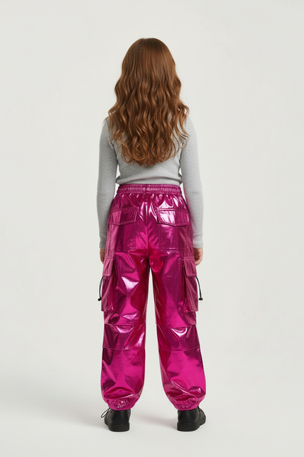 Pantalon Cargo Fuchsia Brillant Ample Fille - Rose Polyester - vue 2