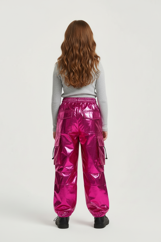 Pantalon Cargo Fuchsia Brillant Ample Fille - Rose Polyester - vue 2