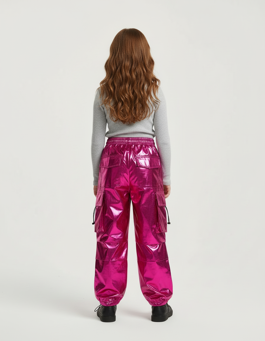Pantalon Cargo Fuchsia Brillant Ample Fille - Rose Polyester - vue 2
