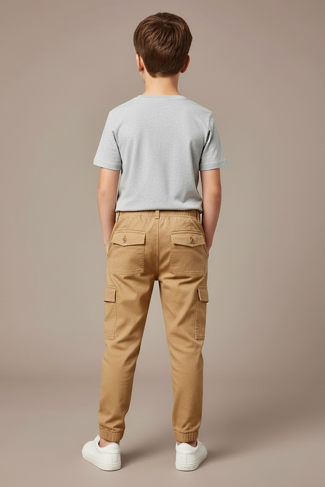 Pantalon Cargo Beige Coton Enfant Multipoches Jogger - vue 2