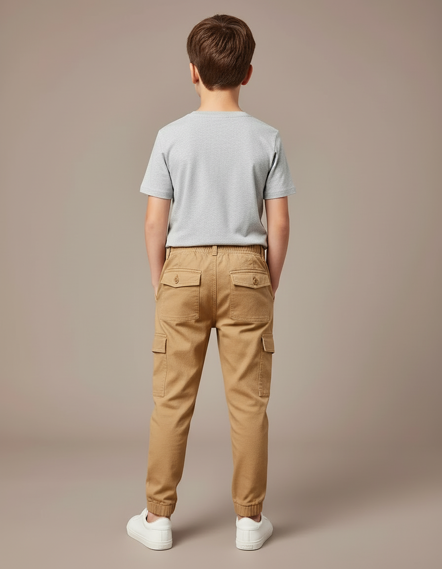 Pantalon Cargo Beige Coton Enfant Multipoches Jogger - vue 2