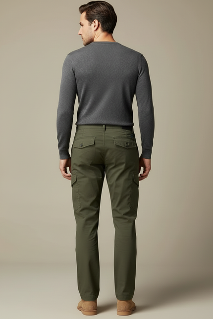 Pantalon Cargo Vert Olive Décontracté Multipoches Homme - Kaki Coton - vue 2