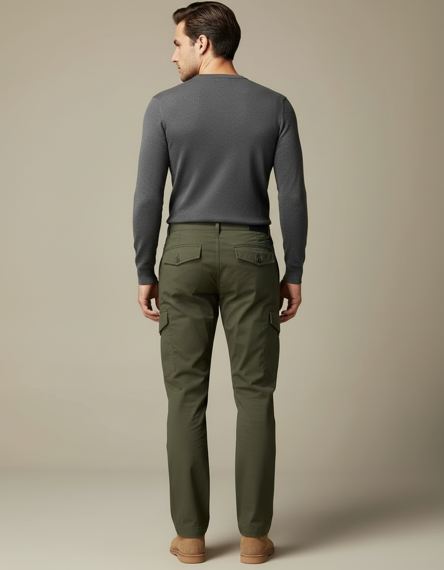 Pantalon Cargo Vert Olive Décontracté Multipoches Homme - Kaki Coton - vue 2