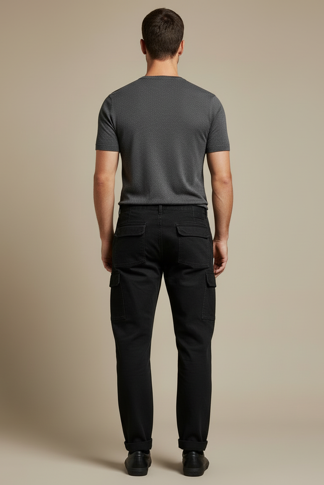 Pantalon Cargo Noir Coton Multipoches Tapered Homme - vue 2