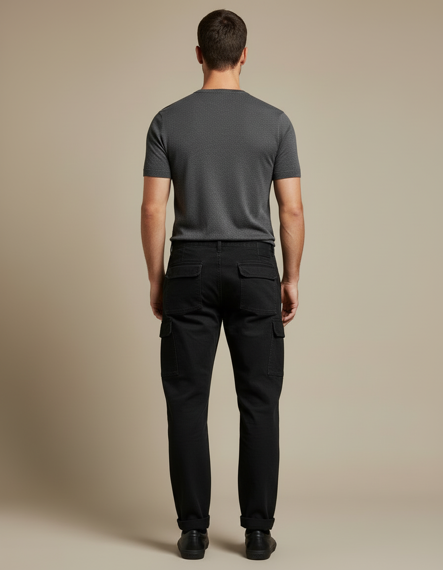 Pantalon Cargo Noir Coton Multipoches Tapered Homme - vue 2