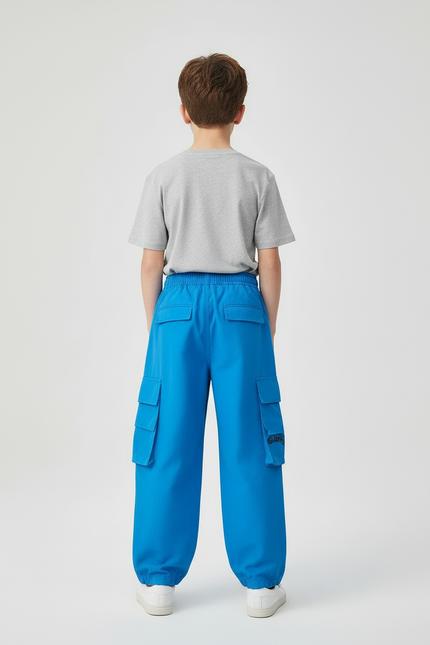 Pantalon Cargo Bleu Imprimé Ample Garçon Streetwear - Toile - vue 2
