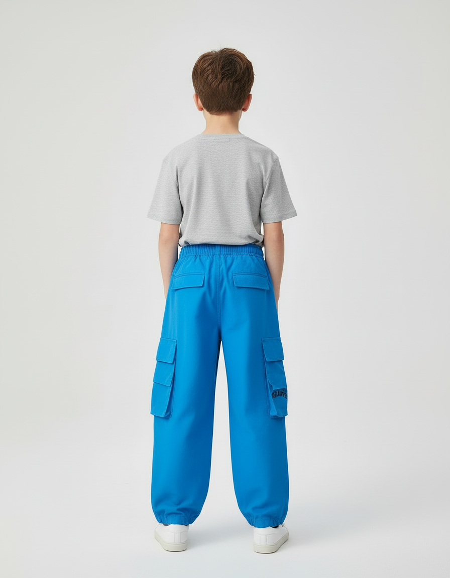 Pantalon Cargo Bleu Imprimé Ample Garçon Streetwear - Toile - vue 2