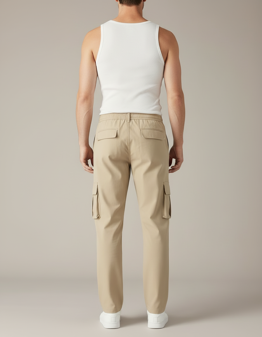 Pantalon Cargo Beige Ample Décontracté Multipoches Homme - Polyester - vue 2