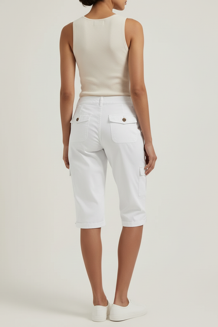 Pantalon Cargo Blanc Coupe Droite Coton Femme - Toile - vue 2