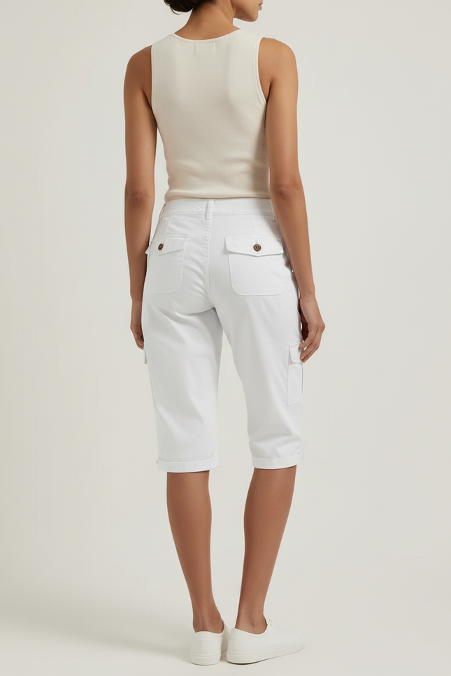 Pantalon Cargo Blanc Coupe Droite Coton Femme - Toile - vue 2