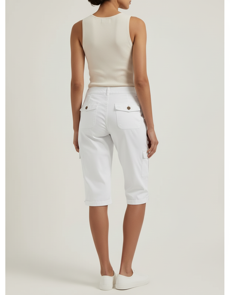 Pantalon Cargo Blanc Coupe Droite Coton Femme - Toile - vue 2