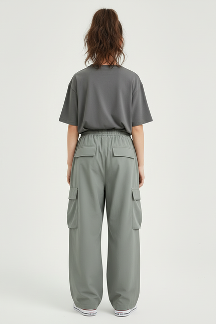 Pantalon Cargo Gris Ample Léger Enfant Multipoches - Kaki Polyester - vue 2