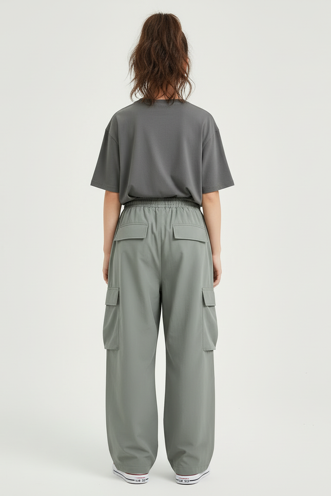 Pantalon Cargo Gris Ample Léger Enfant Multipoches - Kaki Polyester - vue 2