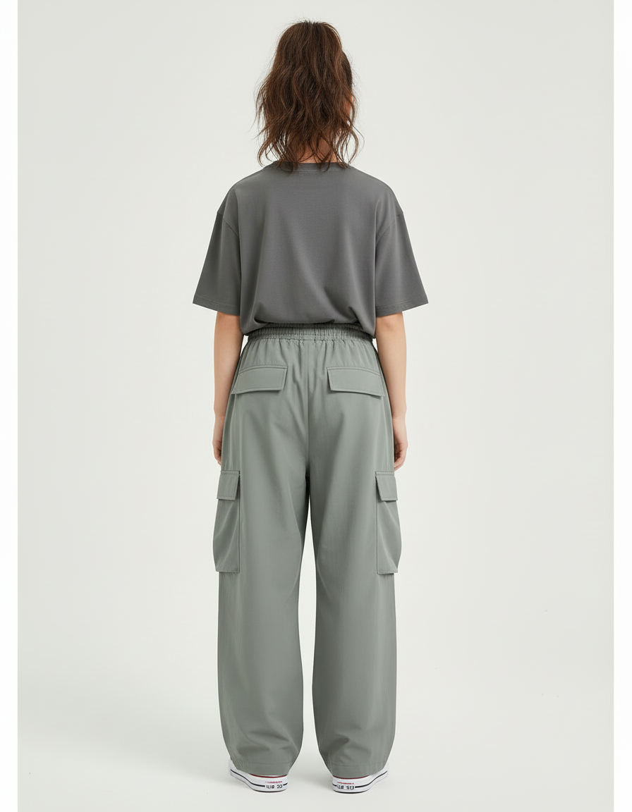Pantalon Cargo Gris Ample Léger Enfant Multipoches - Kaki Polyester - vue 2