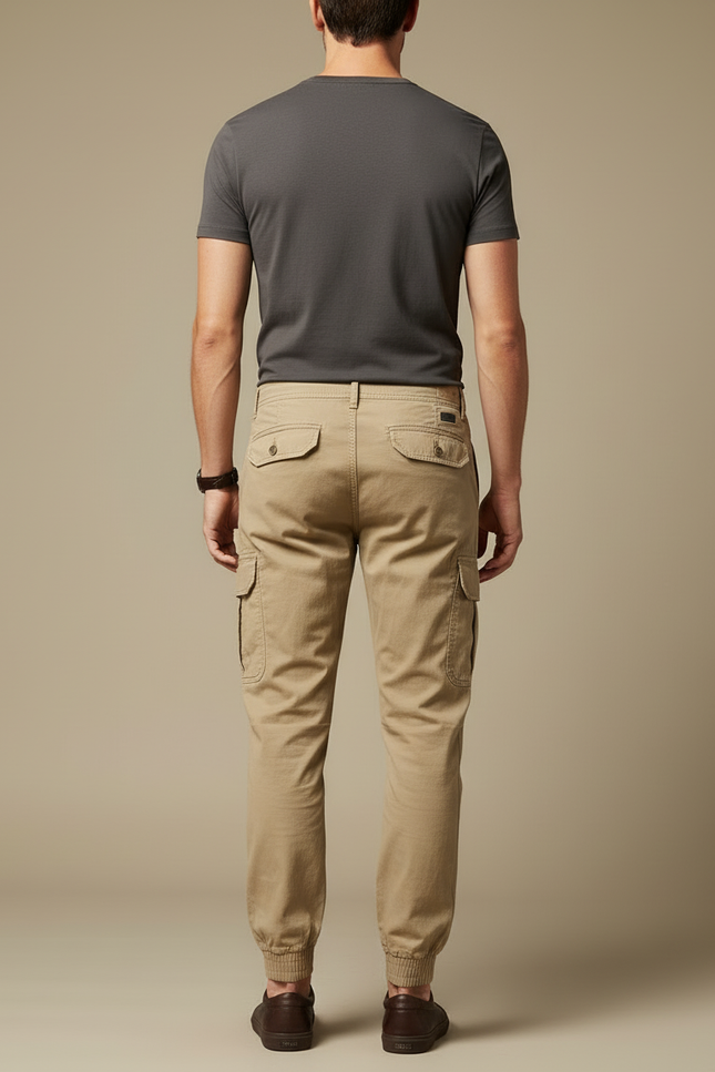 Pantalon Cargo Beige Coton Jogger Multipoches Homme - vue 2