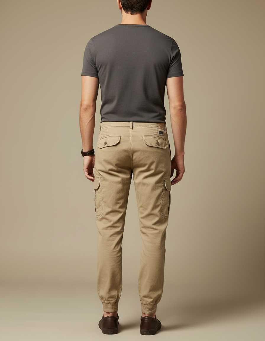 Pantalon Cargo Beige Coton Jogger Multipoches Homme - vue 2