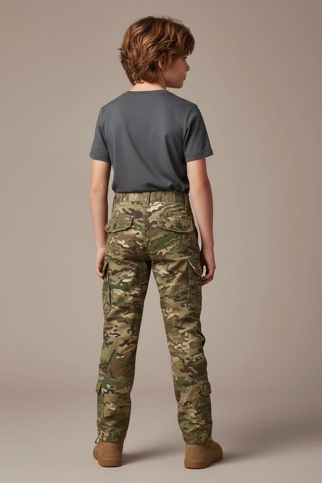 Pantalon Cargo Camouflage Militaire Enfant Multi-poches - Multicolore Toile - vue 2