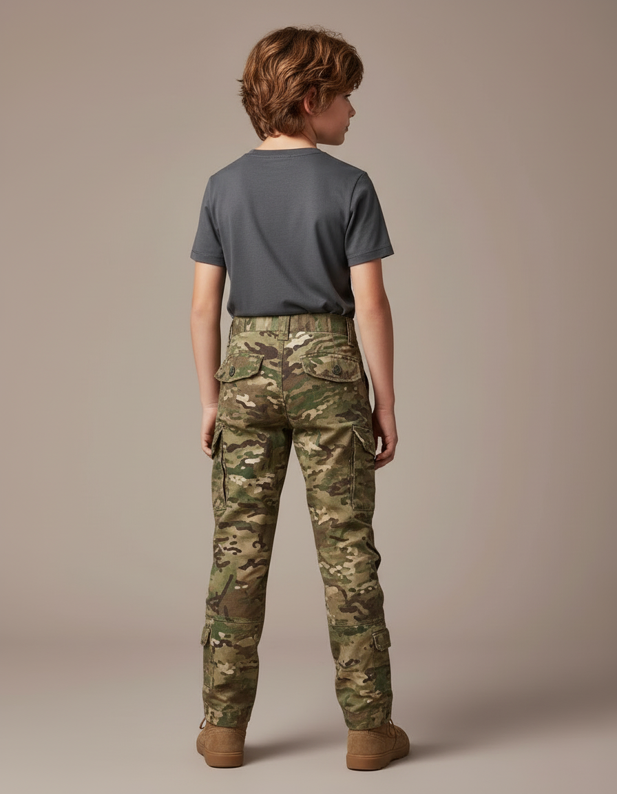 Pantalon Cargo Camouflage Militaire Enfant Multi-poches - Multicolore Toile - vue 2