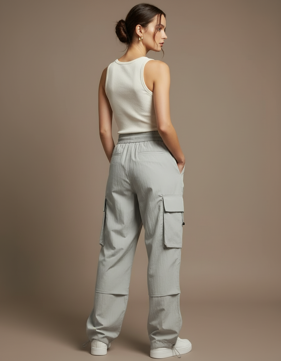 Pantalon Cargo Gris Ample Multipoches Léger Femme - Polyester - vue 2