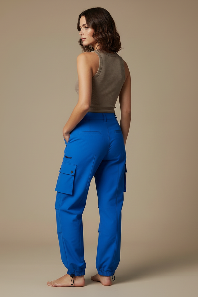 Pantalon Cargo Bleu Vif Décontracté Coupe Ample - Polyester - vue 2