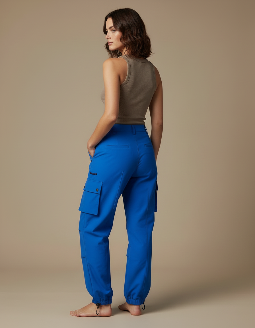 Pantalon Cargo Bleu Vif Décontracté Coupe Ample - Polyester - vue 2