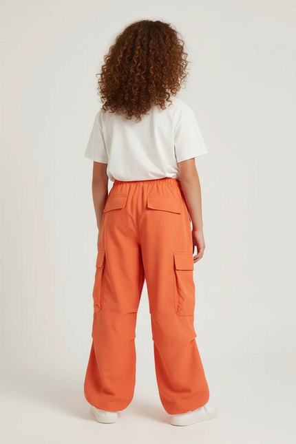 Pantalon Cargo Orange Ample Décontracté Multipoches Fille - Polyester - vue 2