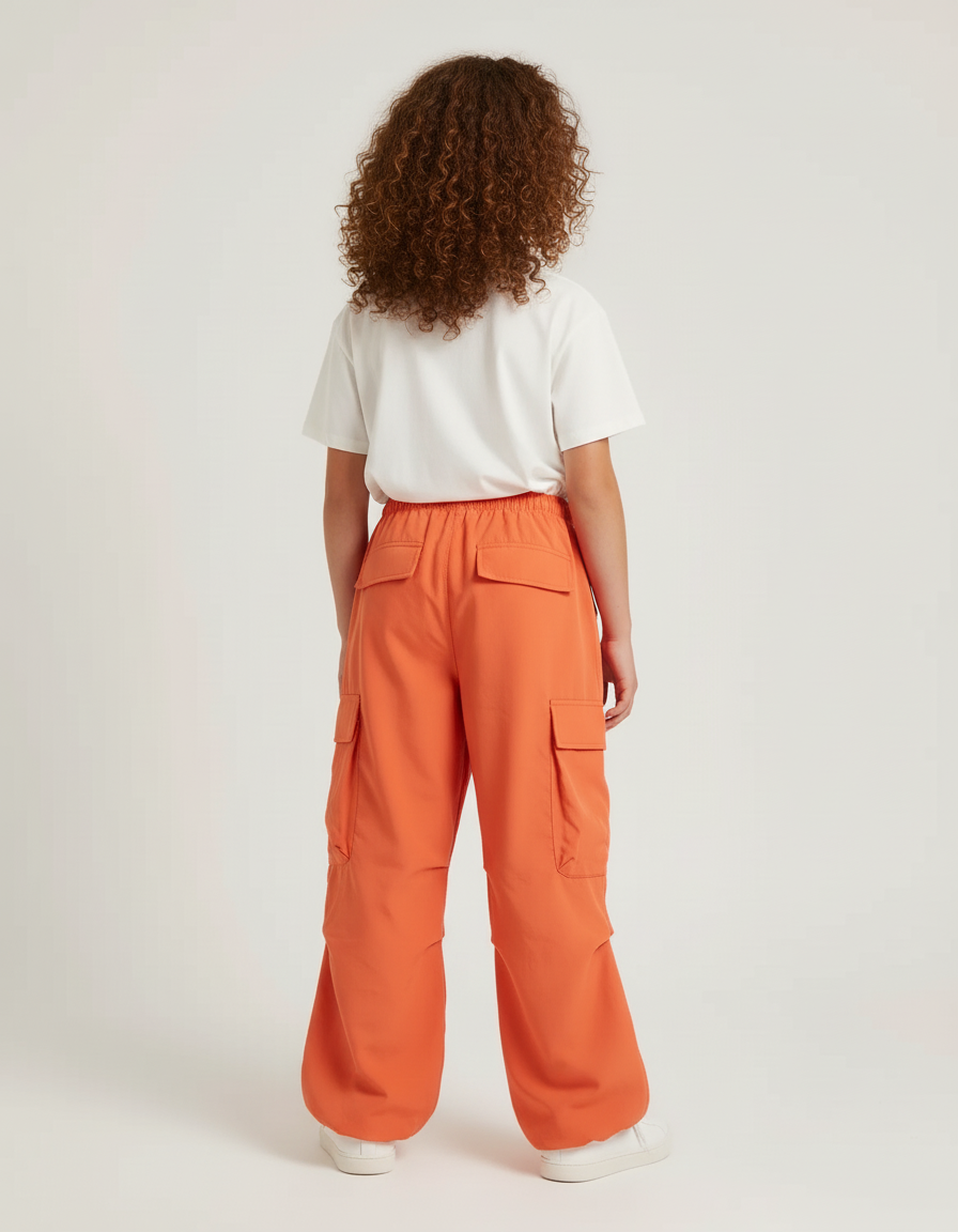Pantalon Cargo Orange Ample Décontracté Multipoches Fille - Polyester - vue 2