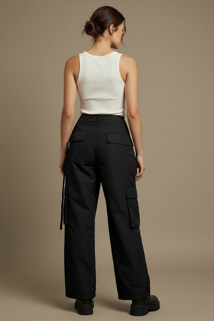 Pantalon Cargo Noir Ample Taille V Femme - Polyester - vue 2