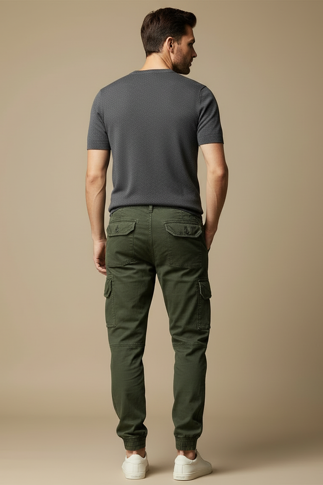 Pantalon Cargo Homme Vert Militaire Slim Coton - Kaki Toile - vue 2