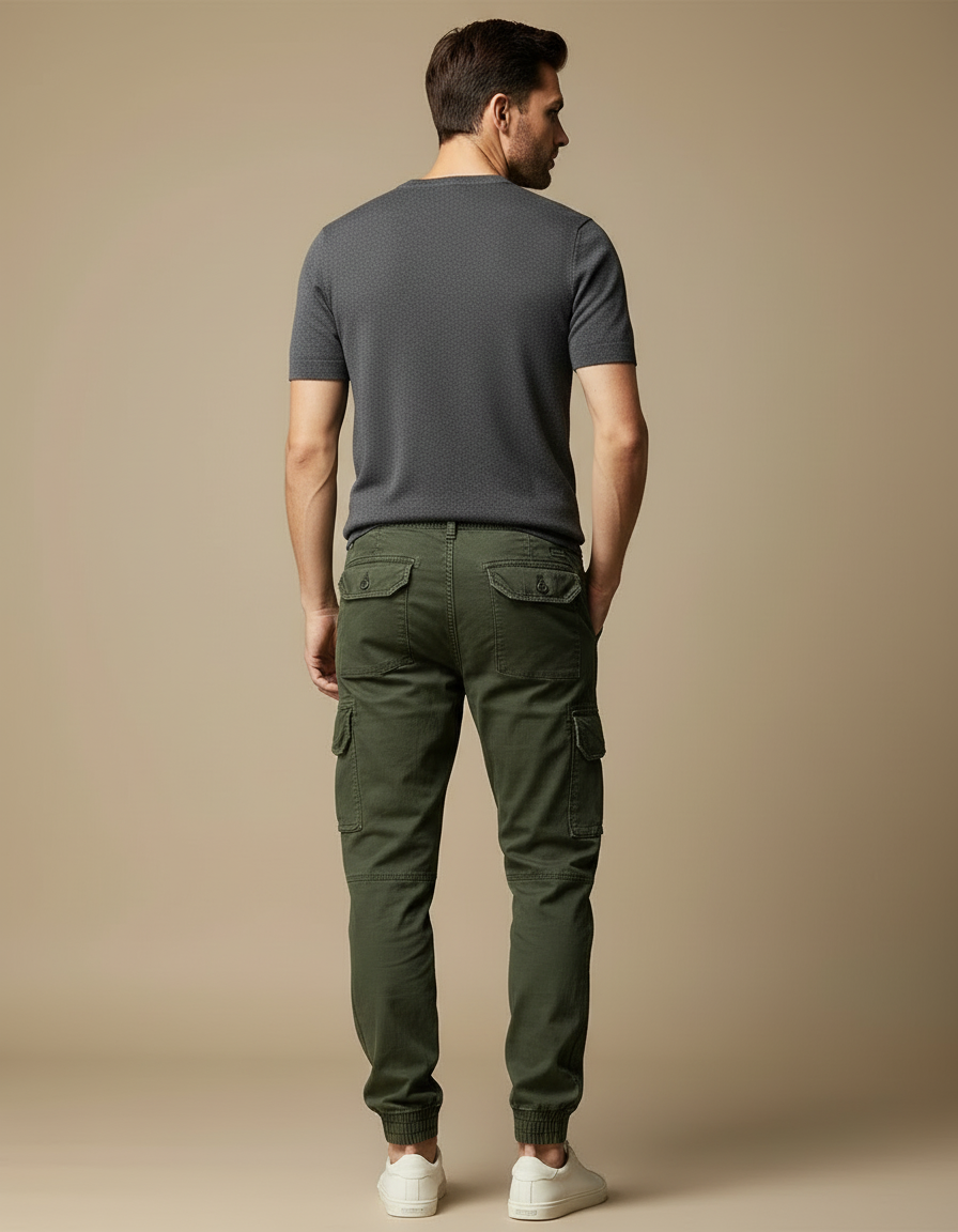 Pantalon Cargo Homme Vert Militaire Slim Coton - Kaki Toile - vue 2