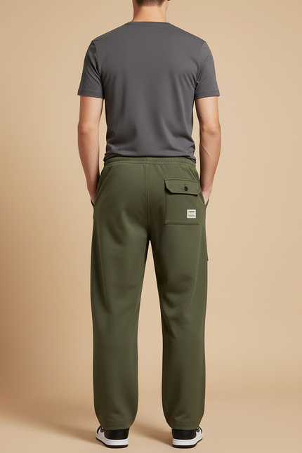 Pantalon Cargo Homme Vert Olive Baggy - Kaki Molleton - vue 2