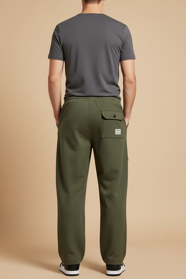 Pantalon Cargo Homme Vert Olive Baggy - Kaki Molleton - vue 2