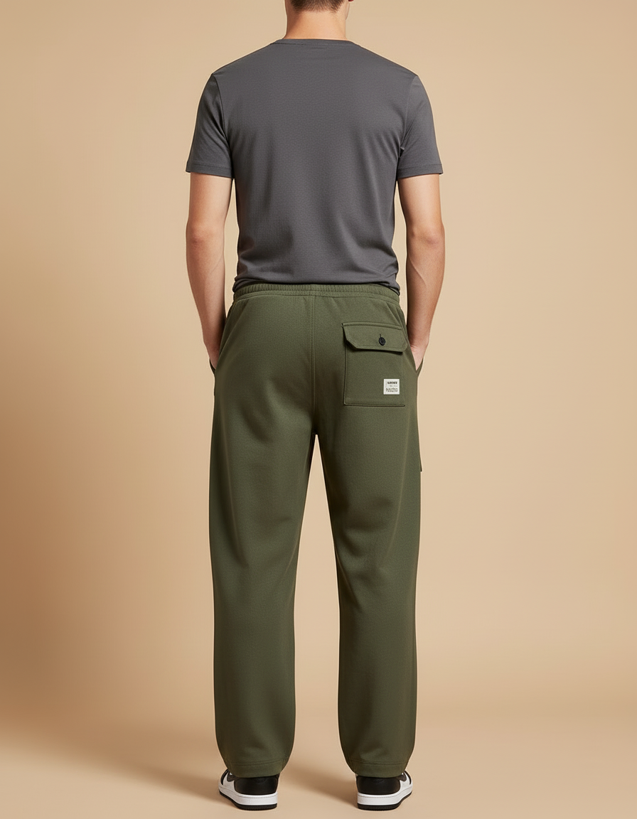 Pantalon Cargo Homme Vert Olive Baggy - Kaki Molleton - vue 2