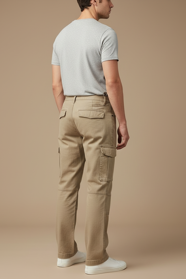 Pantalon Cargo Beige Homme Ample Coton Décontracté - Toile - vue 2