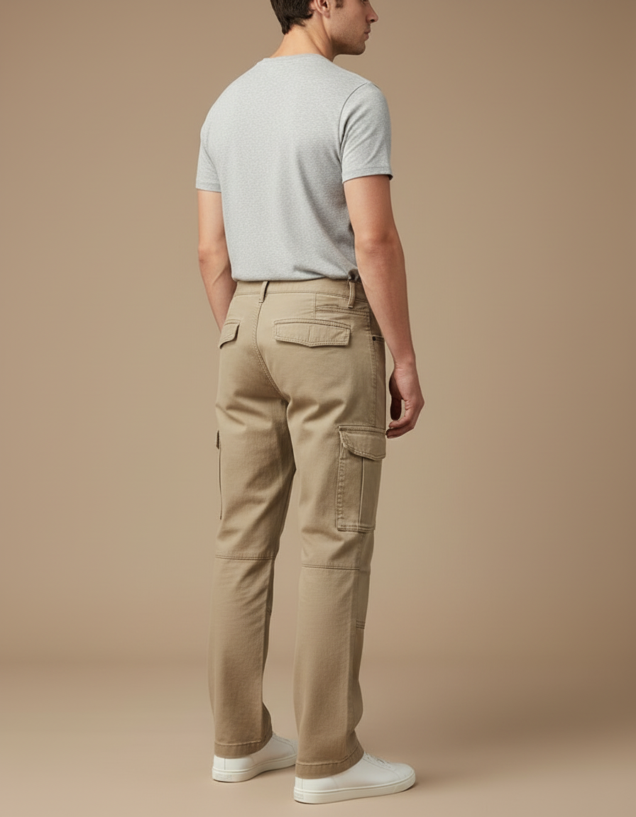 Pantalon Cargo Beige Homme Ample Coton Décontracté - Toile - vue 2