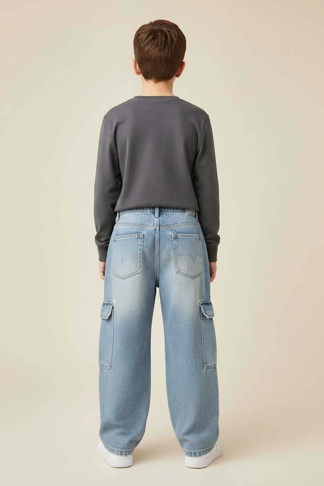 Pantalon Cargo Denim Bleu Ample Garçon Multipoches - Jean - vue 2