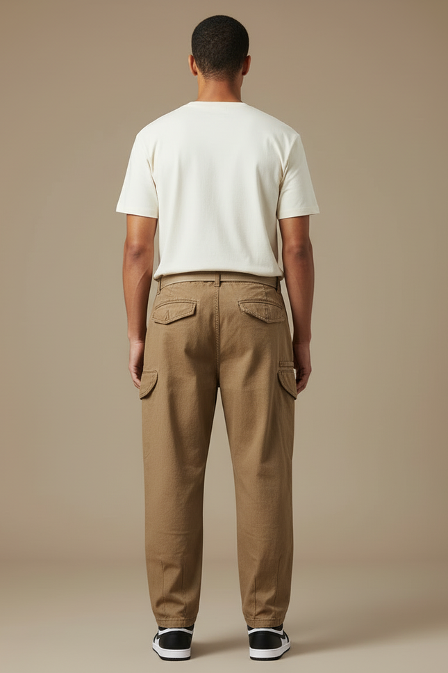 Pantalon Cargo Marron Ample Coton Multipoches Décontracté Homme - vue 2