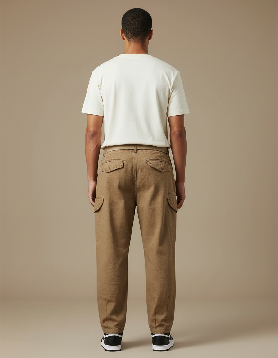 Pantalon Cargo Marron Ample Coton Multipoches Décontracté Homme - vue 2