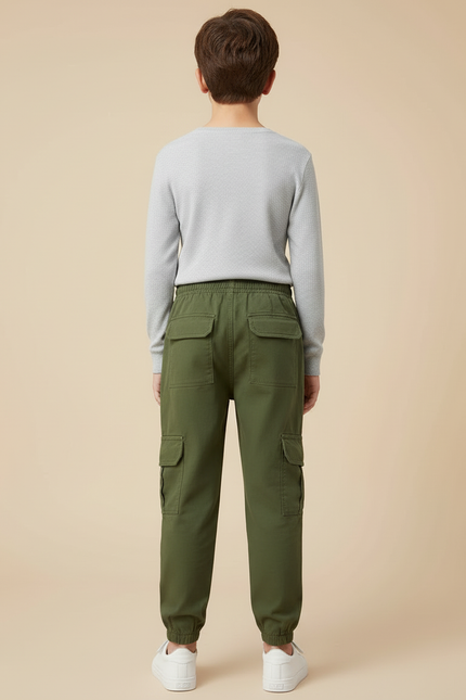 Pantalon Cargo Vert Militaire Harem Multipoches Garçon - Kaki Toile - vue 2