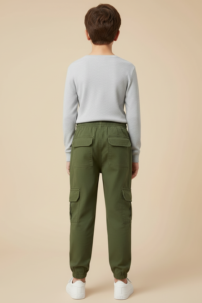 Pantalon Cargo Vert Militaire Harem Multipoches Garçon - Kaki Toile - vue 2