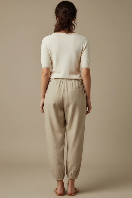 Pantalon Cargo Beige Lin Ample Décontracté Femme - vue 2