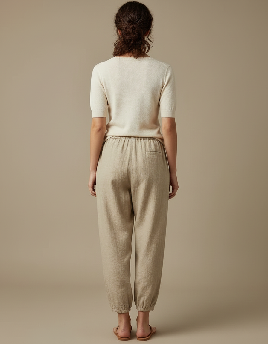 Pantalon Cargo Beige Lin Ample Décontracté Femme - vue 2