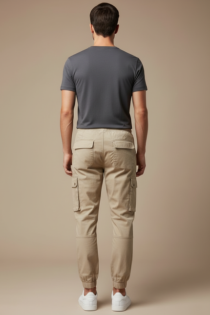Pantalon Cargo Beige Décontracté Multipoches Homme Coton - vue 2