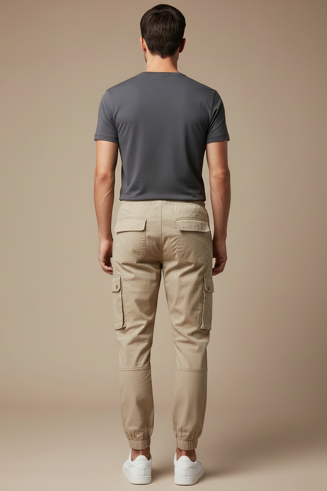 Pantalon Cargo Beige Décontracté Multipoches Homme Coton - vue 2