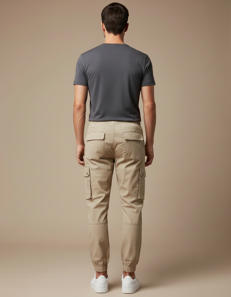 Pantalon Cargo Beige Décontracté Multipoches Homme Coton - vue 2