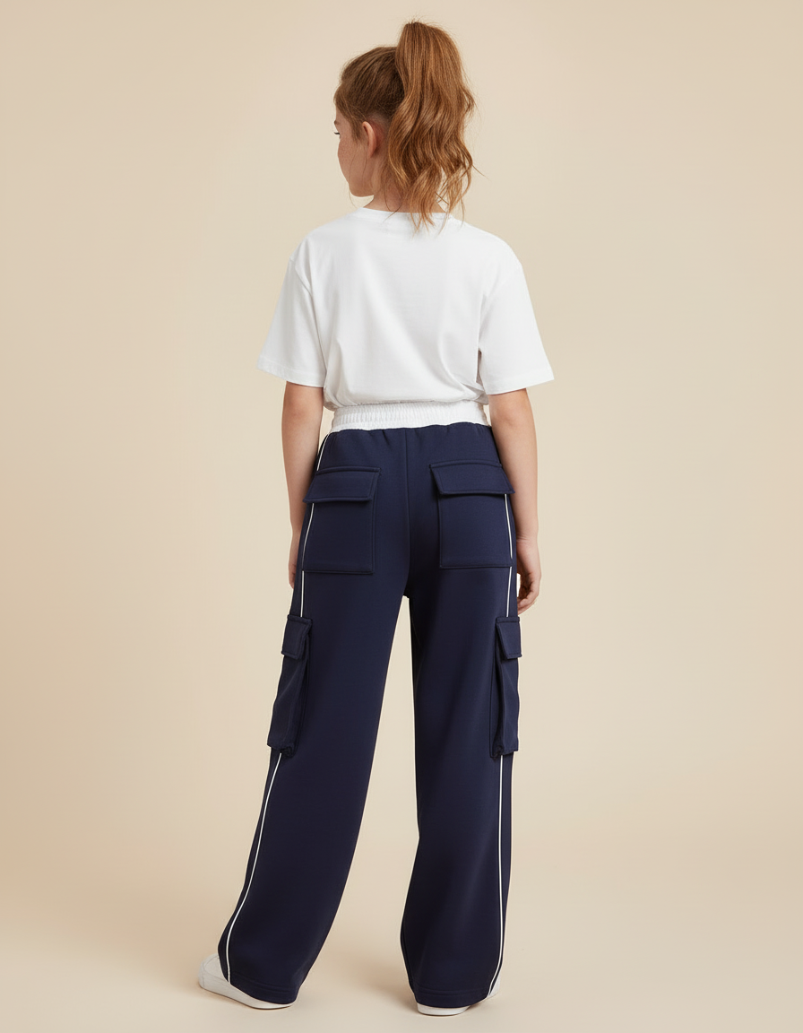 Pantalon Cargo Bleu Marine Ample Multipoches Décontracté Enfant - Molleton - vue 2