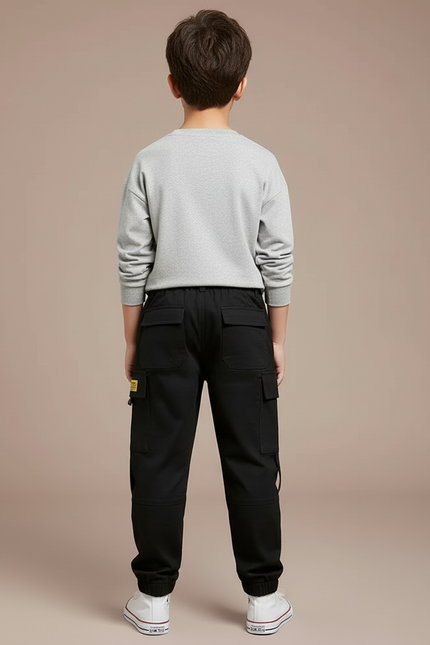 Pantalon Cargo Noir Coton Ample Garçon Décontracté - vue 2