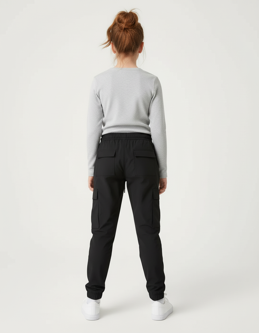 Pantalon Cargo Noir Zippé Fille Ample Coton - vue 2