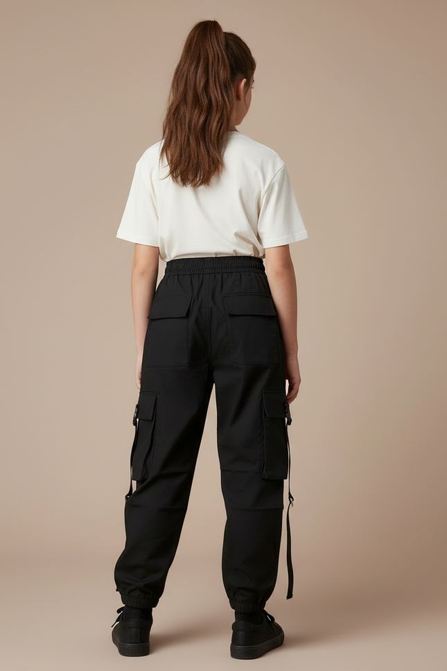 Pantalon Cargo Noir Ample Chaînes Multipoches Fille - Toile - vue 2