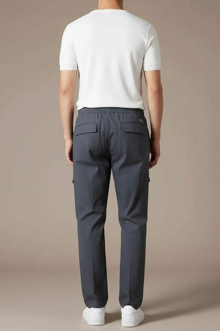 Pantalon Cargo Gris Coton Décontracté Ample Élastique - Polyester - vue 2